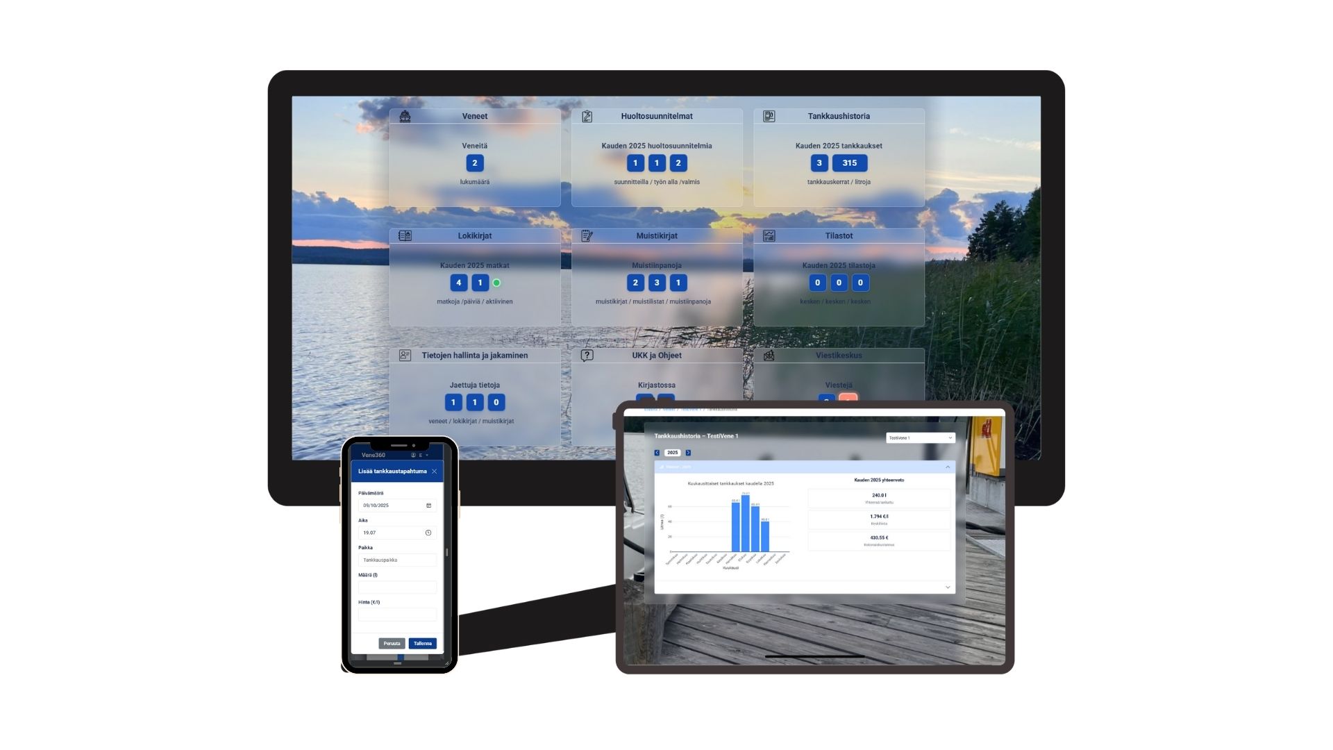 Vene360 veneilysovellus eri laitteilla