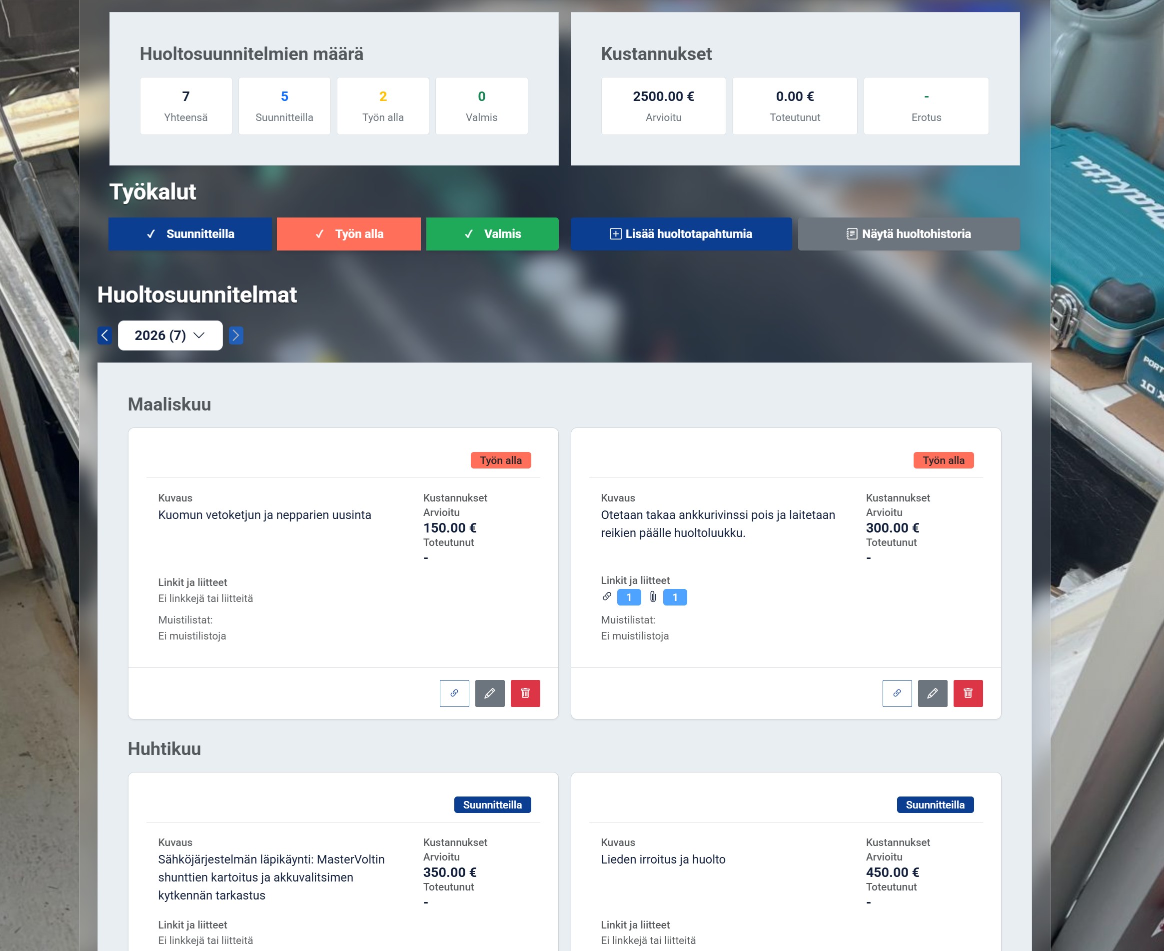Veneen huoltosuunnitelma – digitaalinen huoltokirja